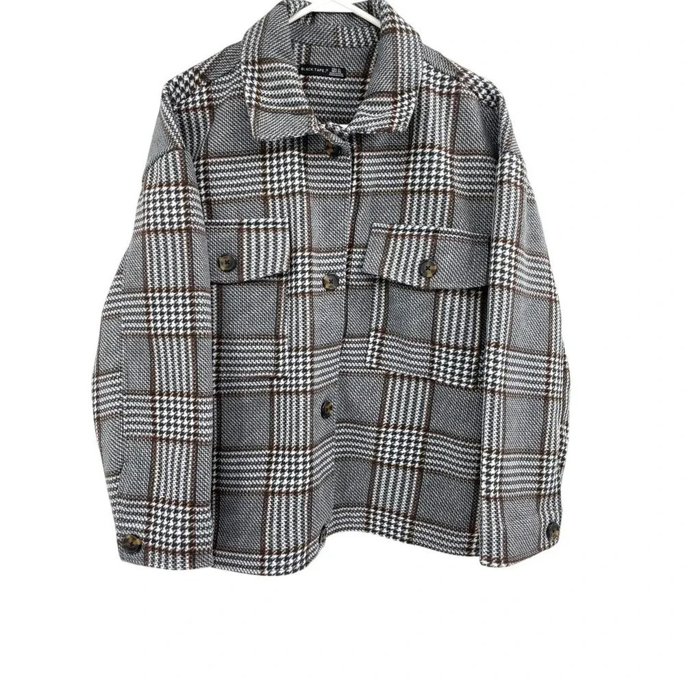 Black Tape brand Plaid Button-Front Jacket - Gray/Brown